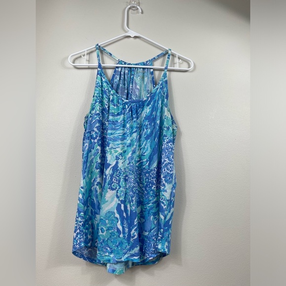 Lilly Pulitzer Lacy Tank Hey Hey Soleil Blue Green Patterned Sleeveless Sz S - Picture 1 of 9